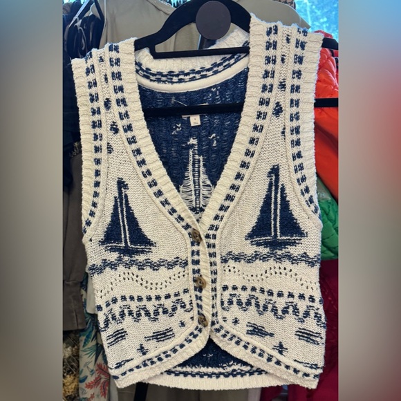 NWT Anthropologie Pilcro V-Neck Sailboat Motif Cardigan Sweater Vest - S *SAMPLE - Picture 6 of 9